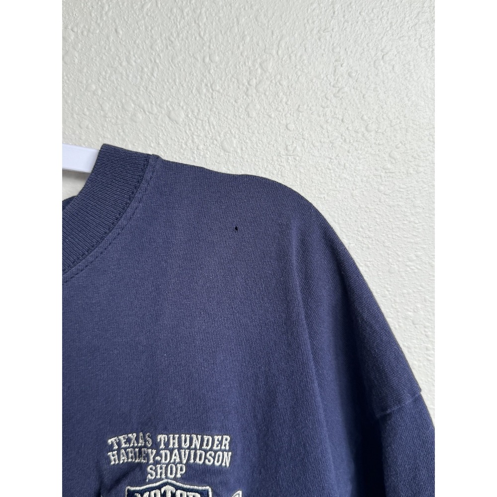 Vintage Harley Davidson Shirt XL Blue Embroidered Texas Thunder Biker Classic - Picture 3 of 9
